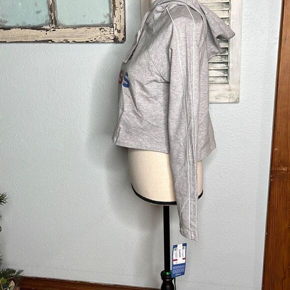 K Swiss Multicolor Logo Long Sleeve Crop Top Hoodie Women's Gray Jacket Size Sma - Picture 7 of 12